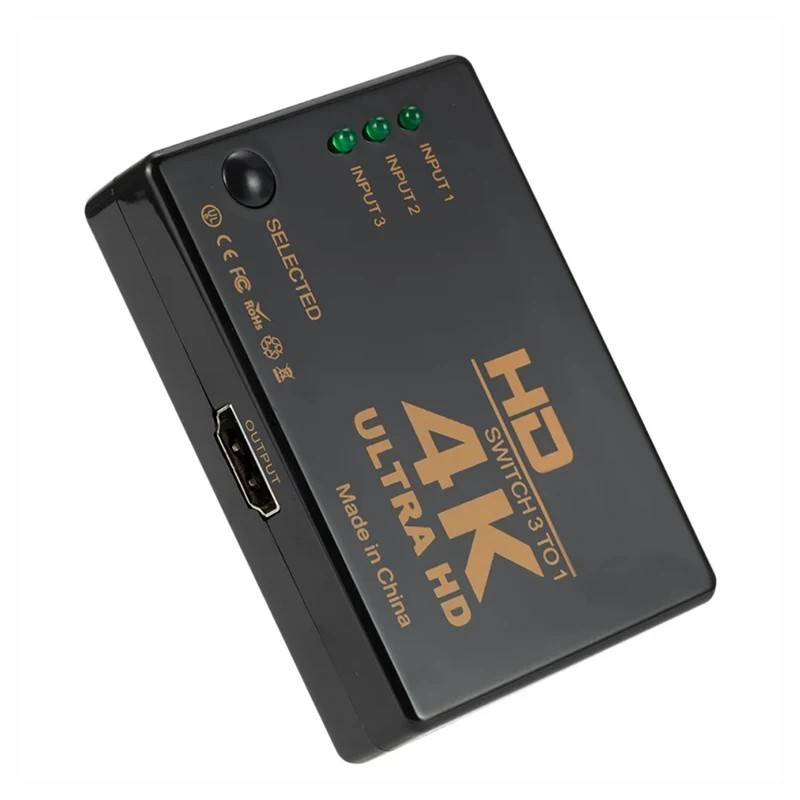 4K HDMI 2.0 Cable Splitter Switcher Box Hub IR Remote Control 3X1 Power 3 to 1