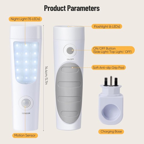 2x Luce Notturna Sensore di Movimento Plug-in - Luce di Emergenza Ricaricabile 4 in 1 - Foto 4 di 9