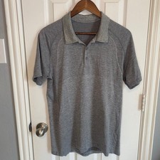 Lululemon Men's Large Short Sleeve Polo Shirt Heathered Gray Athleisure Golf