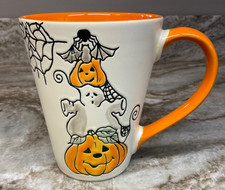 Large Halloween Coffee Mug Pumpkin, Ghost, Bat And Cobweb. Orange. Spectrum. New