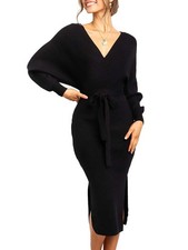 Chang Yun Women's Long Maxi Sweater Dresses Sexy Wrap Batwing Medium, 1-black 