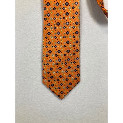 Bijoux Terner Necktie Men One Size Orange Silk Floral Medallion Hand Made Tie