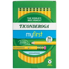 Ticonderoga My First Wood-Cased Pencils, 2 HB, 36 Count Pack of 1 , Yellow