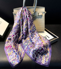 100 Silk Mulberry Square Scarf 70X70cm Bandanna Blue flower Print Shawl wrap
