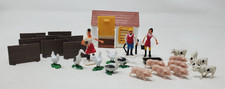 Lot Of Miniature Toy Farm Figures Chickens Pigs Cows Fences Coop Fences Farmers