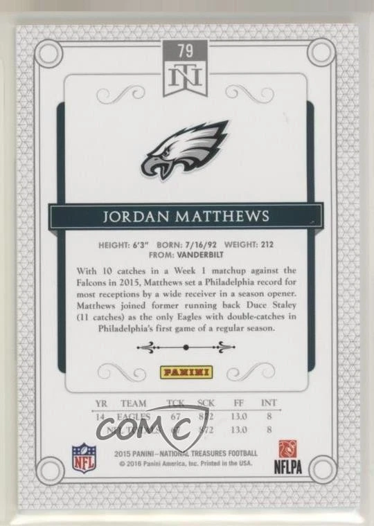 2015 Panini National Treasures Silver /25 Jordan Matthews #79 - Image 2 of 2
