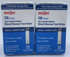 2PK Meijer True Metrix Self Monitoring Blood Glucose ~ 30 Test Stips EA~EXP 7/26
