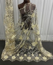 Ivory Gold Sequins embroidery Lace Fabric 50 Width Sold By The Yard