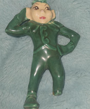 Fantasy Green Ceramic Elf Figurine Pointed Hat Hand on Hip Elves Theme