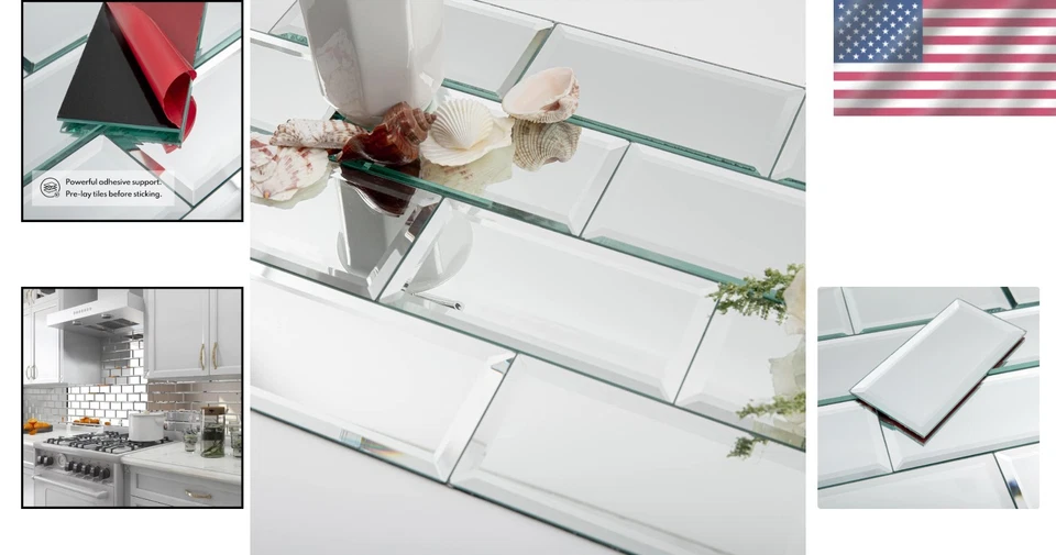 Azulejos de vidrio con espejo pelar y pegar versátiles de 3x6 pulgadas para decoración del hogar - 40 piezas Foto 2 de 4