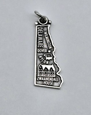 Vintage Delaware State Reisekarte Sterlingsilber Charm Anhänger - 2,1 g