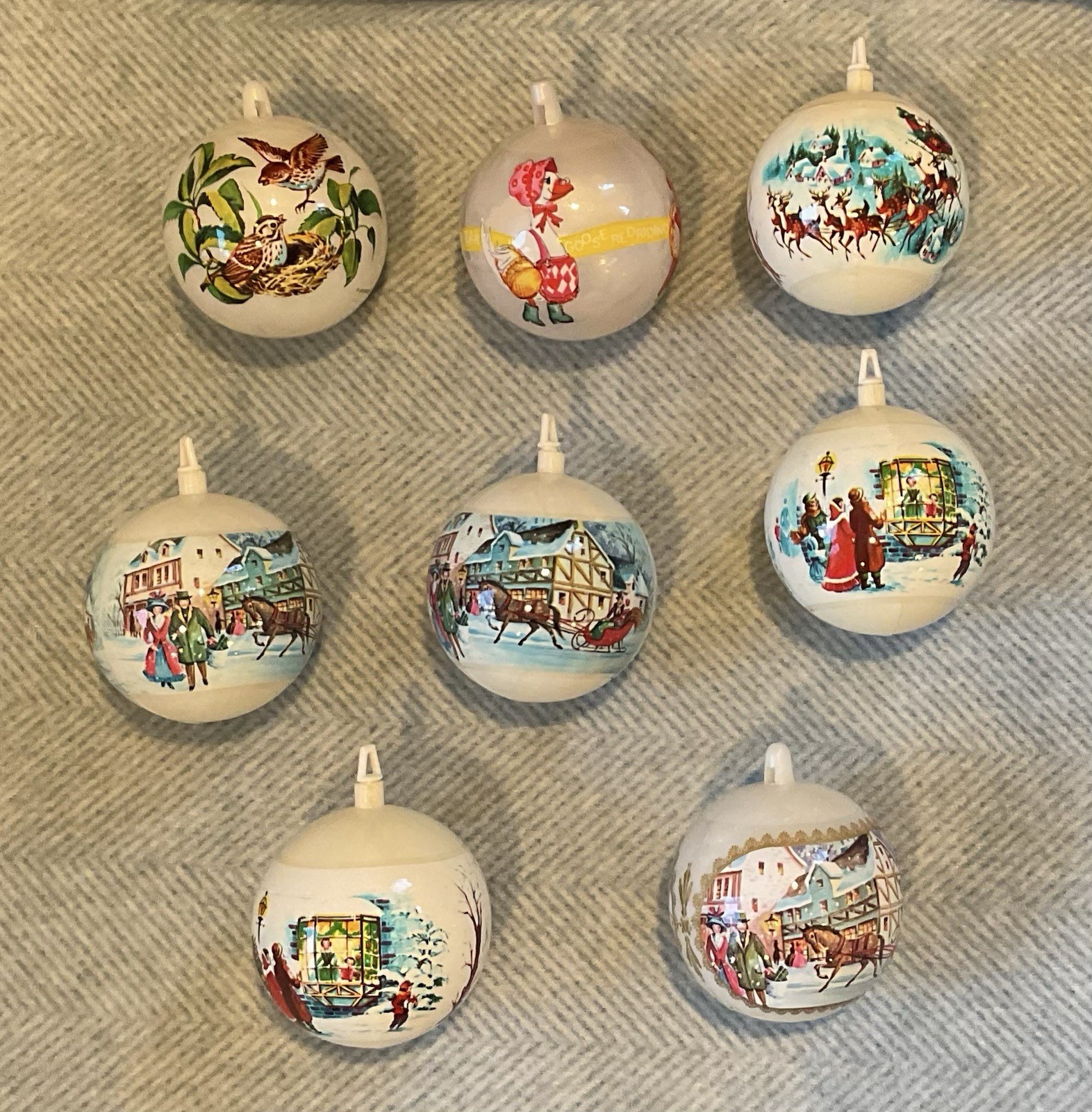 Lot x8 Vintage Bradford Novelty Christmas Ornaments Unbreakable 1970s