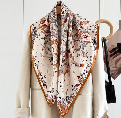New 14 Momme Twill 100% Silk Mulberry Scarf Square Shawl Wrap Flower print 35''