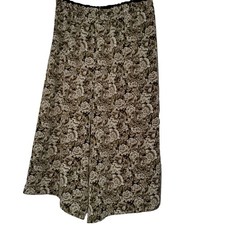 Vintage Homemade Culottes Pants L Cropped Brown Tan Peony Flowers Cottagecore
