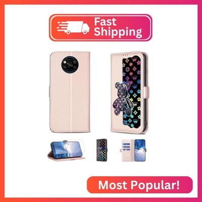 Case Compatible for Poco X3 NFC Phone Case Flip Stand Cover [with Tempered Glass
