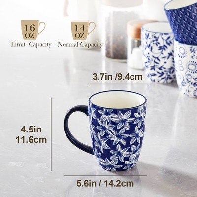 vancasso 16 fl oz Blue and White Porcelain Coffee Mugs, Set of 4 Mugs  Drinkware | eBay