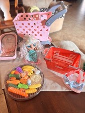 Kids Grocery Shopping Play Lot W/doll, Food, Carts, More Many New Pc Large Lot