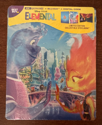 ELEMENTAL Disney/Pixar Best Buy exclusive 4K Ultra DH + Blu-Ray + code STEELBOOK