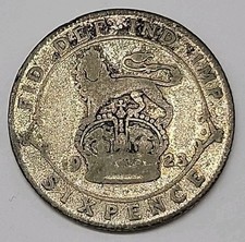 1923 King George V .500 Silver UK Sixpence Six Pence 6d coin 