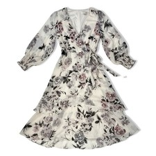 Taylor Chiffon Maxi Dress Faux Wrap Belted V Neck 24W NWT