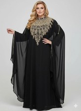 Abaya Eid SALE Islamic Moroccan Georgette Elegant Kaftan Style Black Gown Dubai