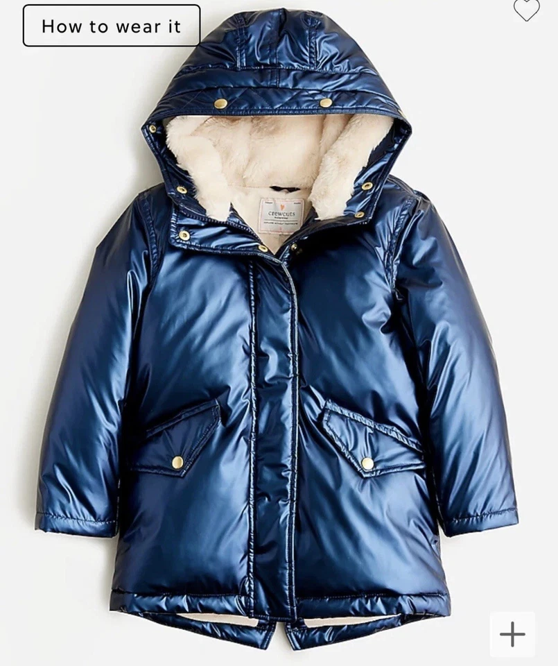 Parka de cola de pez metálica para niñas J Crew con PrimaLoft pequeña NUEVA Foto 3 de 4