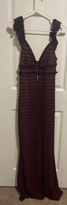 AKIRA Burgundy Lace Maxi Dress Large Ruffle Straps V Neck NWT