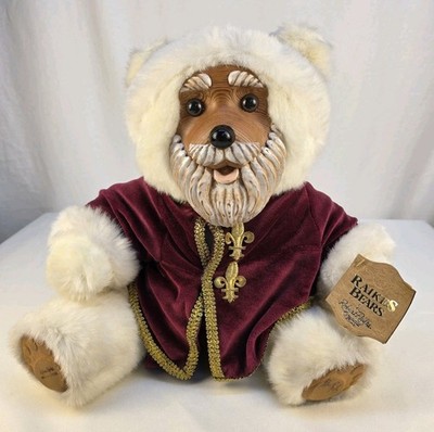 Vintage Original Robert Raikes Signed With Tags Santa Clause Bear 1988 Wood Face