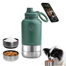 Portable Dog Water Bottle With Detachable Bowls   Stainless Steel Insulated T...