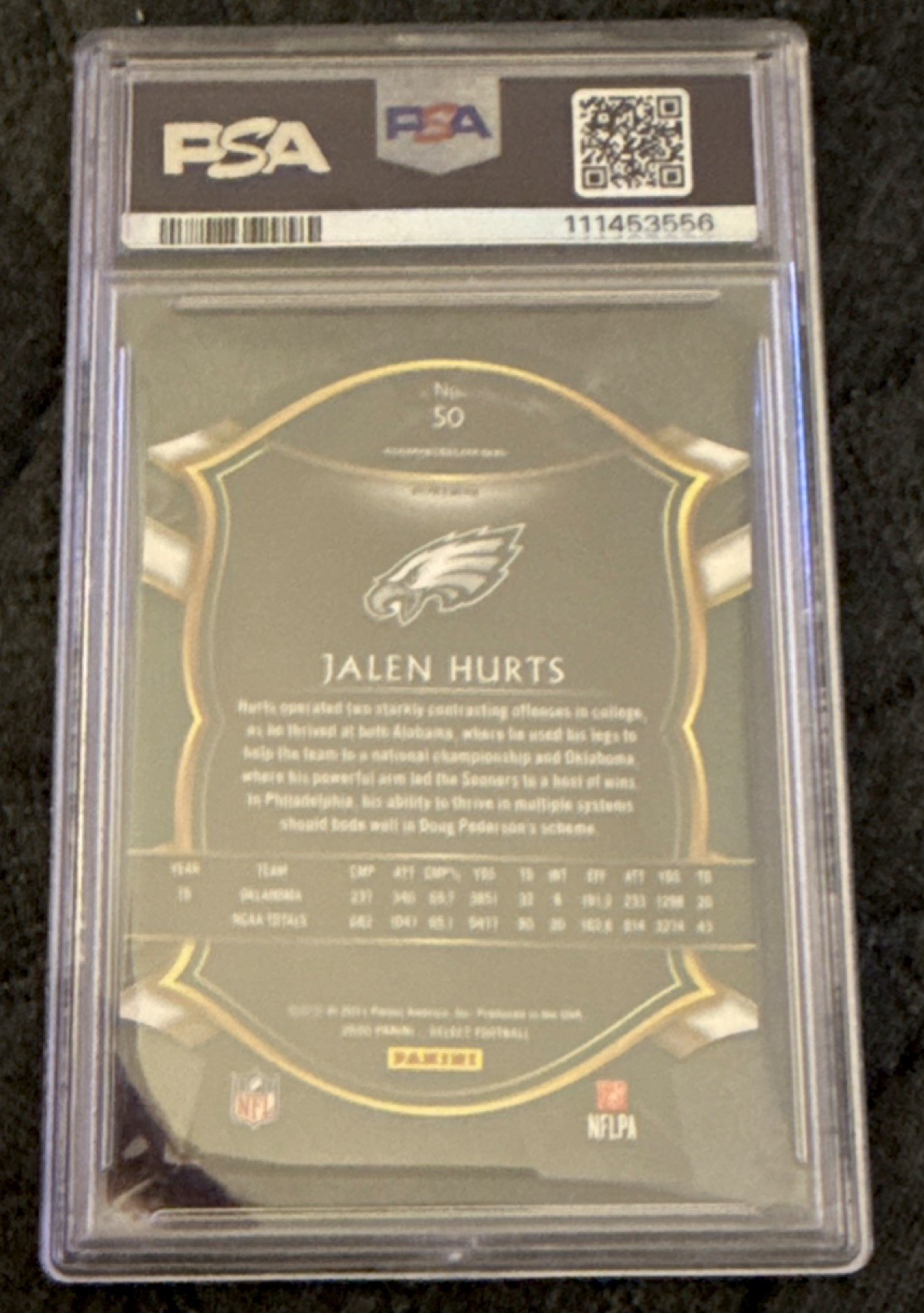 2020 Panini Select Concourse Jalen Hurts #50 White Prizm Die-Cut PSA 9 Eagles RC view 3