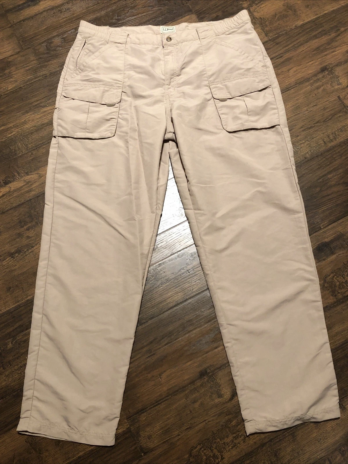LL Bean Men's Pants Hiking Fishing Cargo Beige Lightweight Outdoors Size XL Tall