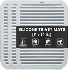TOPULORS 3 PCS Silicone Trivets for Pots and Pans 9"x12" Heat Grey - 3 Pcs 