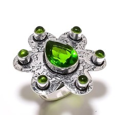 Peridot Gemstone Handmade 925 Sterling Silver Jewelry Ring Size 8.5 U445