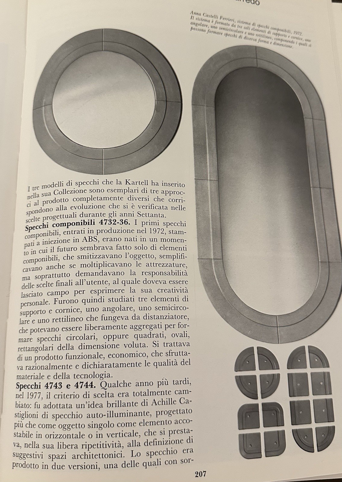 Vintage Round Mirror Kartell Design Anna Castelli Ferrieri 1972 Brown