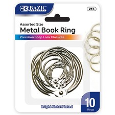 BAZIC Nickel Plated Steel Loose Leaf Binder Rings, Assorted Sizes, 10-Pack