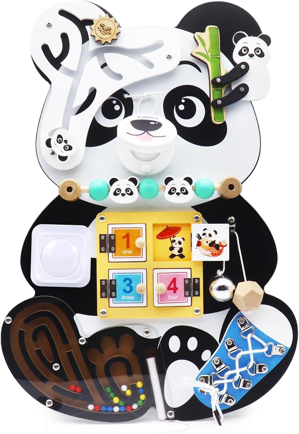 Montessori Wooden Busy Board for Toddlers Ages 3-5 - Sensory Learning Activity Toy