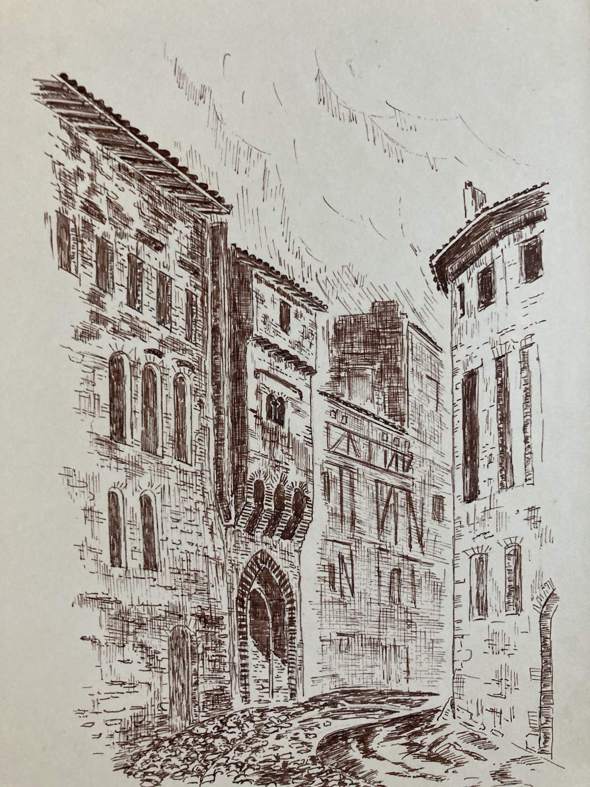 Lot 8 Drawing Ink Church Stone South West France Country Building 1970 Art