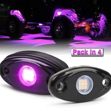 LED Rock Lights 4 Pods Purple Pink Neon Underglow Waterproof IP68 Off-Road