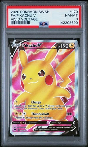 142203690 Pikachu V 2020 Pokemon Sword & Shield Vivid Voltage #170 PSA 8
