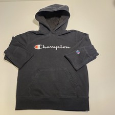 Champion Hoodie Youth Medium Black Script Logo Sherpa Lined Hood Boys/Girls