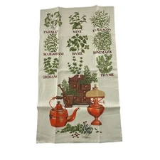 Kay Dee Vintage Tea Towel Herbs Print Linen Cloth