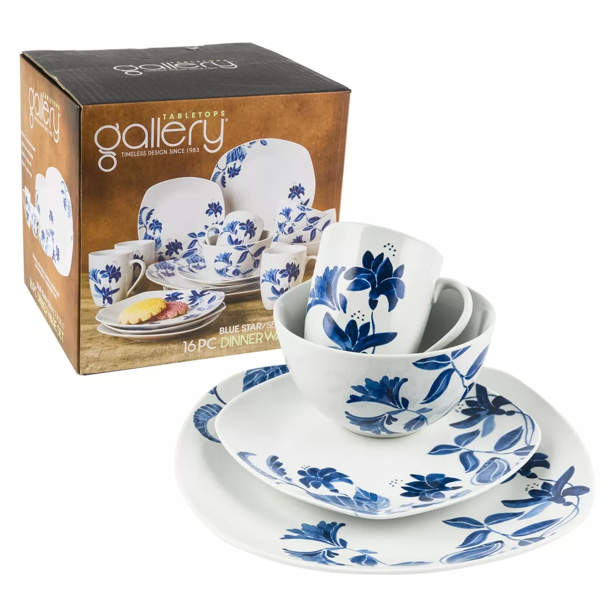 Dinnerware Set 16 Piece by Tabletops Gallery Blue Star Flower