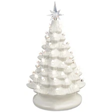 Lighted Ceramic Snow White Christmas Tree Table Centerpiece Home Decor 15"