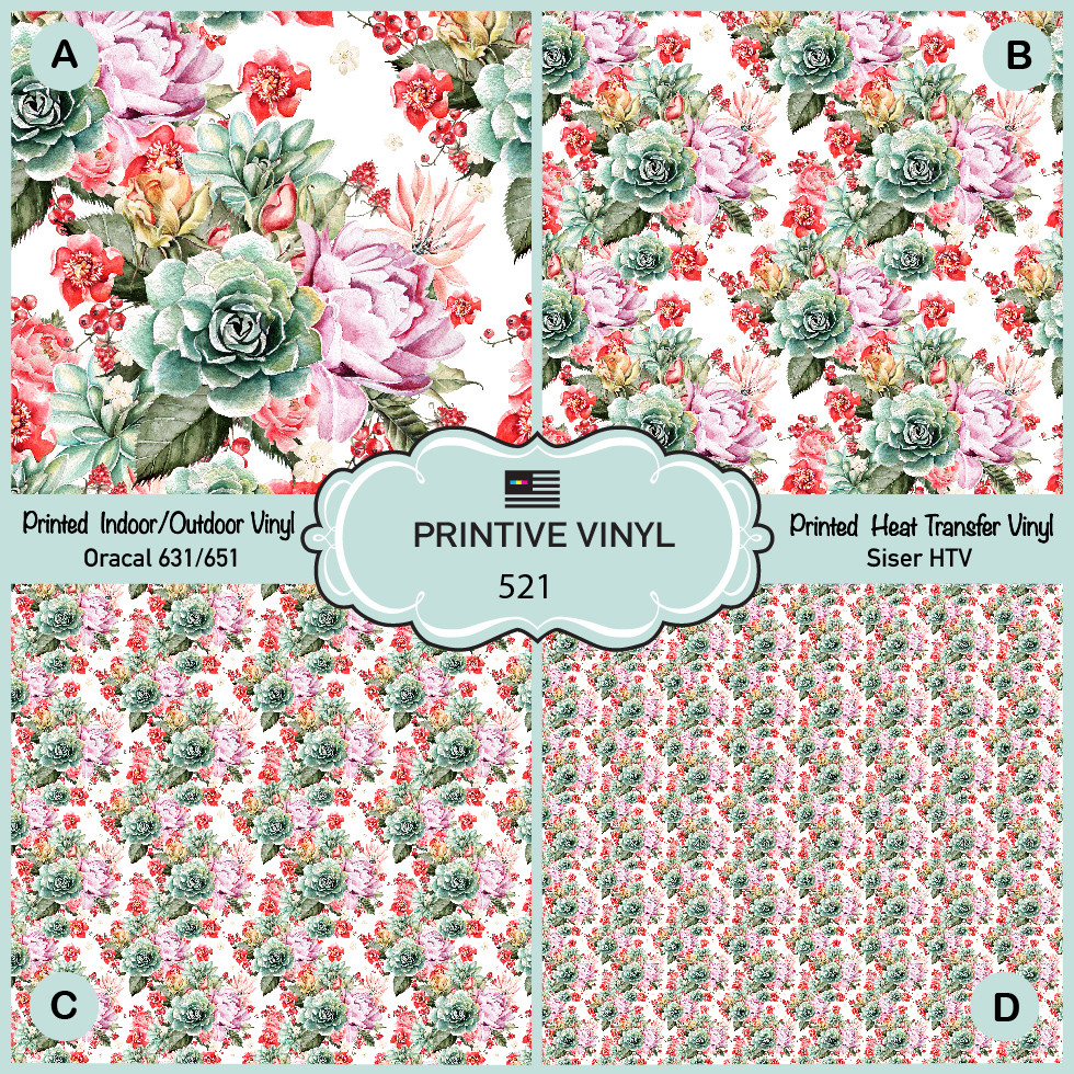 Watercolor Cactus Flower Patterned Iron on Printed Siser HTV, Adhesive Vinyl 521