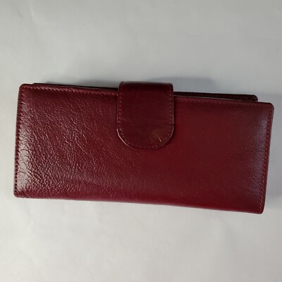 Women's Wallet Checkbook Style Faux Leather Burgundy Snap Pen