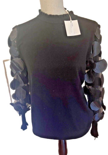 NWT SIONI SWEATER SEQUIN BLACK, SHEER SLEEVES SZ M