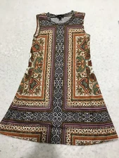 AB Studio Tank Dress Womens S Multicolor Paisley Sleeveless Crew Neck
