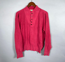L.L. Bean Cotton Henley Sweater Adult Medium Faded Red Burgundy USA Made 90s