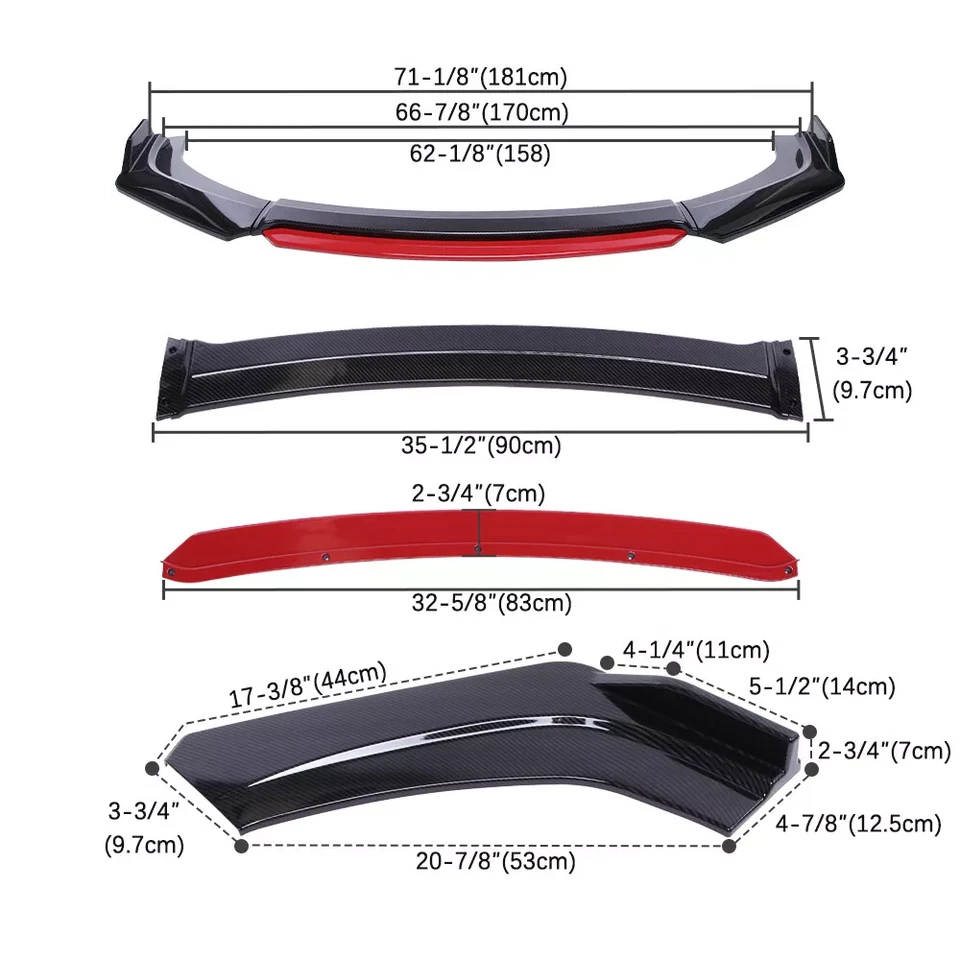 For Skoda Octavia Front Bumper Lip Splitter Spoiler Diffuser Carbon Fiber Red - Image 2 of 4