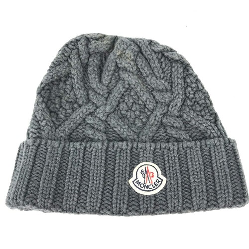 MONCLER logo Wappen beanie hat knit cap Knit hat wool gray - Bild 1 von 9